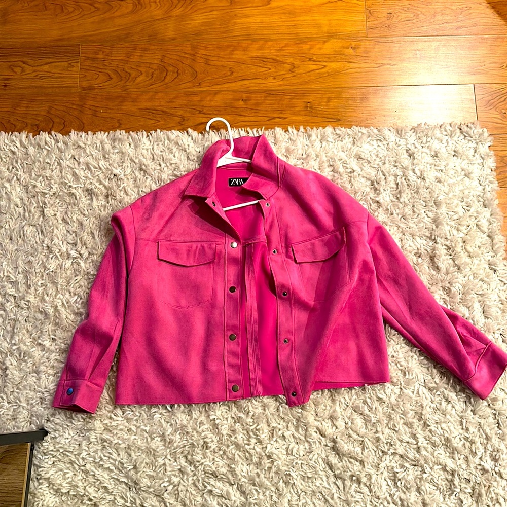 Zara bright pink suede button up shacket, only worn once
